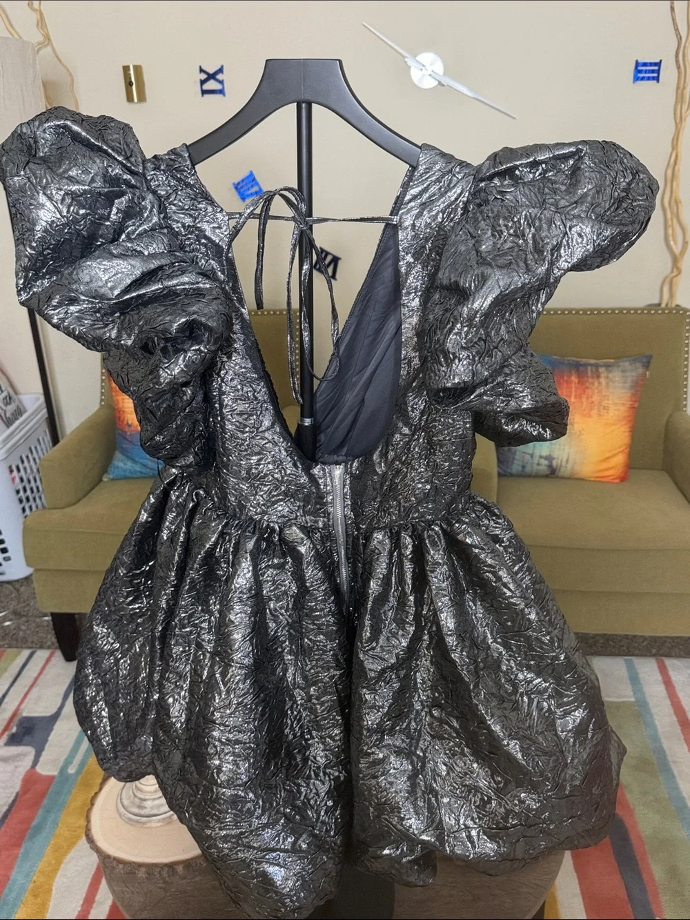 Bubble Mini Dress with Dramatic Puff Sleeves - Picture 5 of 8